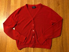 Vintage Jantzen Cardigan Sweater Red Men's Medium USA Made Acrylic Mr Rogers