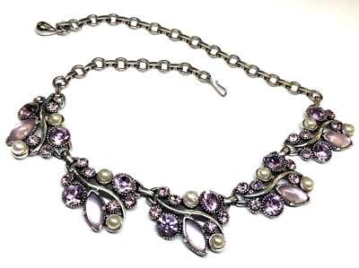 Rare Vintage Signed SELRO CORP. Silver Purple Rhinestone Faux 