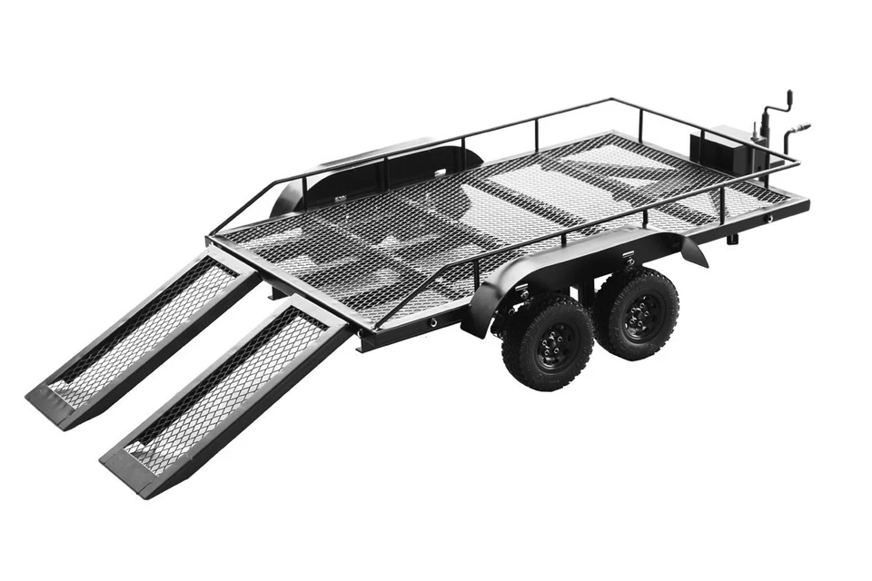 Racers Edge RC Car Trailer Full Metal 1/10 w LED Lights Truck Crawler Hauler Rig - Image 2 of 2