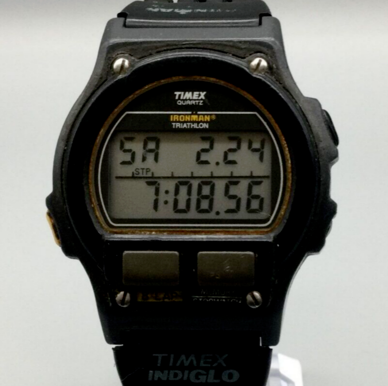 Vtg Timex Ironman Triathlon Watch Men Indiglo 39mm Black