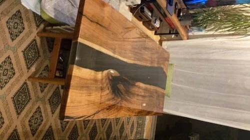Wooden Epoxy Dining Table Top Black Resin Centerpiece Farmhouse Furniture Decors - Image 2 of 4