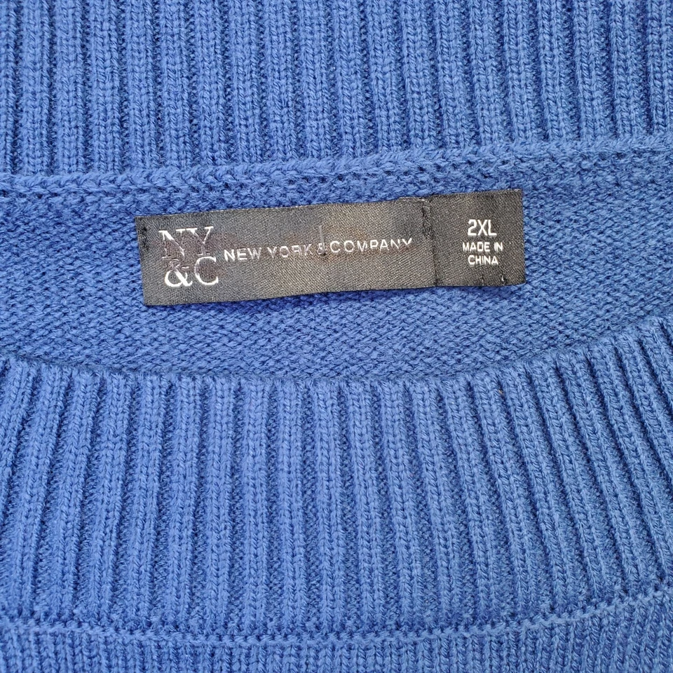 Suéter para mujer New York & Company 2XL azul marino tejido manga larga cuello redondo pulóver Foto 3 de 4