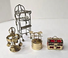 VTG Dollhouse Brass Iron Metal Miniatures Wishing Well Chest Highchair Tea Set