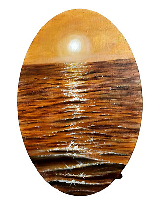 Original auf ovaler Leinwand Wellen Gemälde, Wohndeko Leinwand, 20,3 x 30,5 cm