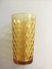 Vintage Amber Glass Tumblers/Drinking Glasses Honey-Comb Pattern - Pre-owned