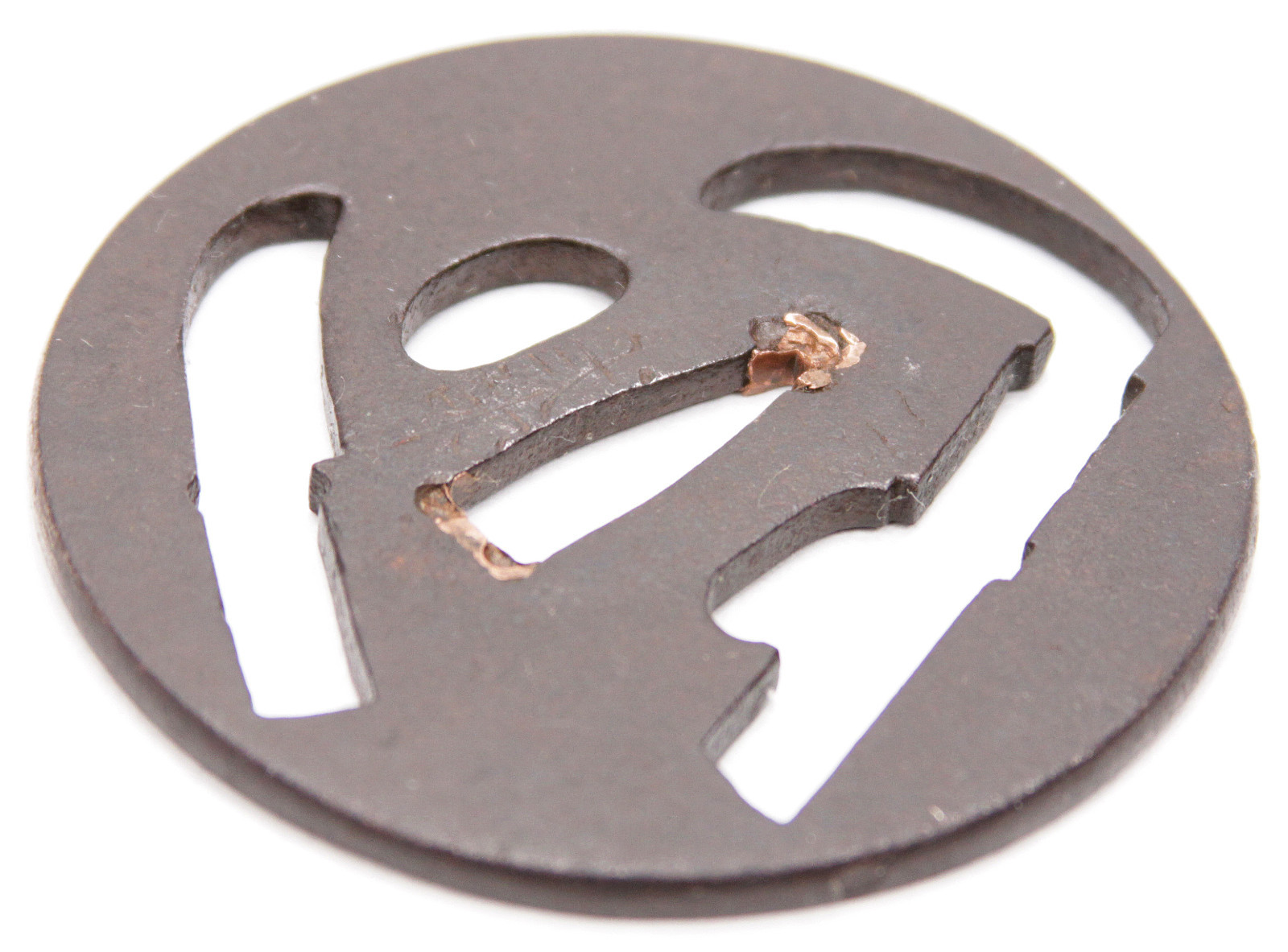 Antique Japanese Tsuba Iron Pierced Signed Sickle Billhook Kama Nata Edo Katana