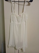 VICTORIA  S SECRET Vintage White Bridal Babydoll Chemise Slip Mini Dress