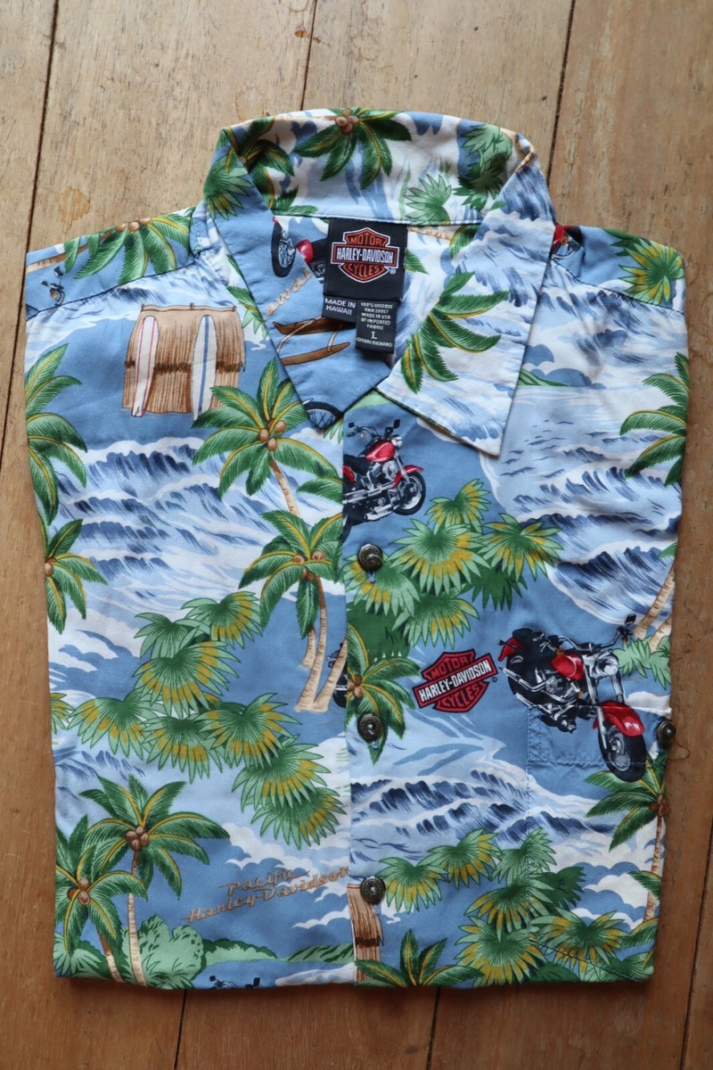 Chemise Hawaïenne Harley-Davidson Vintage - Taille L, Manches Courtes, Occasion Très Bon état