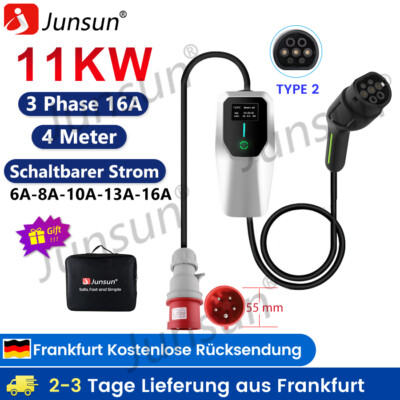 EV Ladegerät Ladekabel 230V & Starkstrom CEE 11KW 16A Typ 2 4m Mobile Wallbox EU