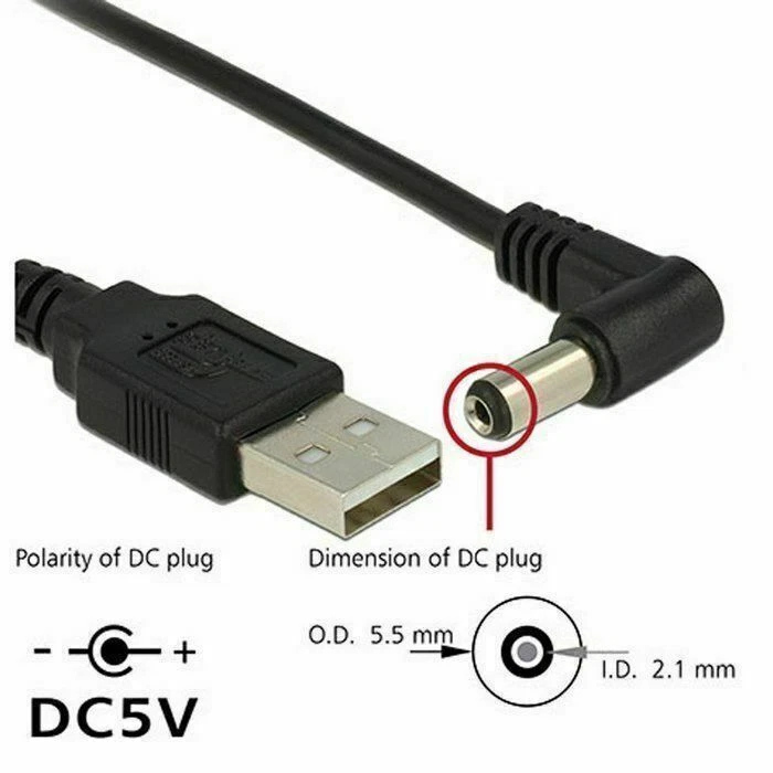 USB 2.0 A Type Male to 90D Right Angled 5.5x2.1mm DC 5V Power Charge Cable - Image 3 of 4