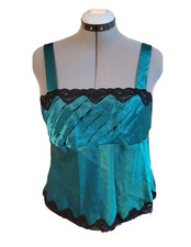 VTG Victoria's Secret Gold Label Green Silky Satin Cropped Camisole Lace Size L