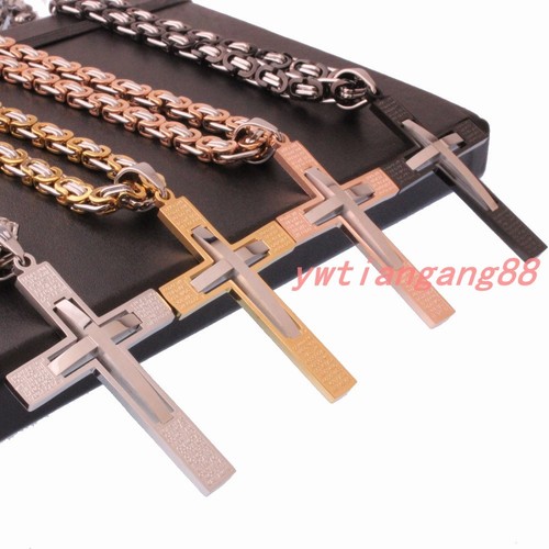 HOMBRE Cadena Bizantino Oro Negro Plata Acero Inoxidable Cruz Collar Lo último - Imagen 3 de 32