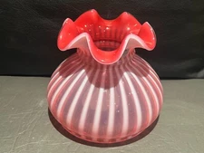 FENTON CRANBERRY STRIP OPTIC GLASS LAMP SHADE, STUDENT STYLE, NEW PERFECT
