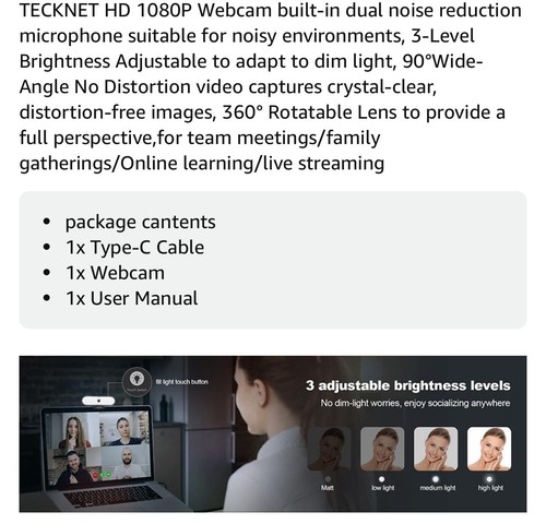 TECKNET Full HD 1080P Webcam, PC Webcam with Dual Noise-Reducing Camera Web - Afbeelding 8 van 16