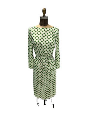 70s Vintage White W/ Green Dots Belted Midi Dress Small - Med | eBay