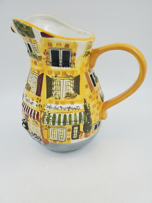 Bright Yellow Summer Living Bistro Design 9 in, 2Qt  Pitcher DW/MW safe