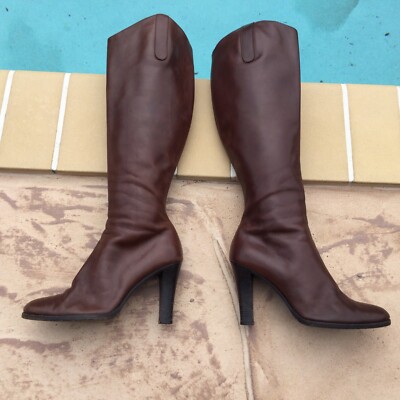 RALPH LAUREN COLLECTION BROWN LEATHER CASUAL KNEE HIGH BOOTS Sz 9B MADE IN ITALY