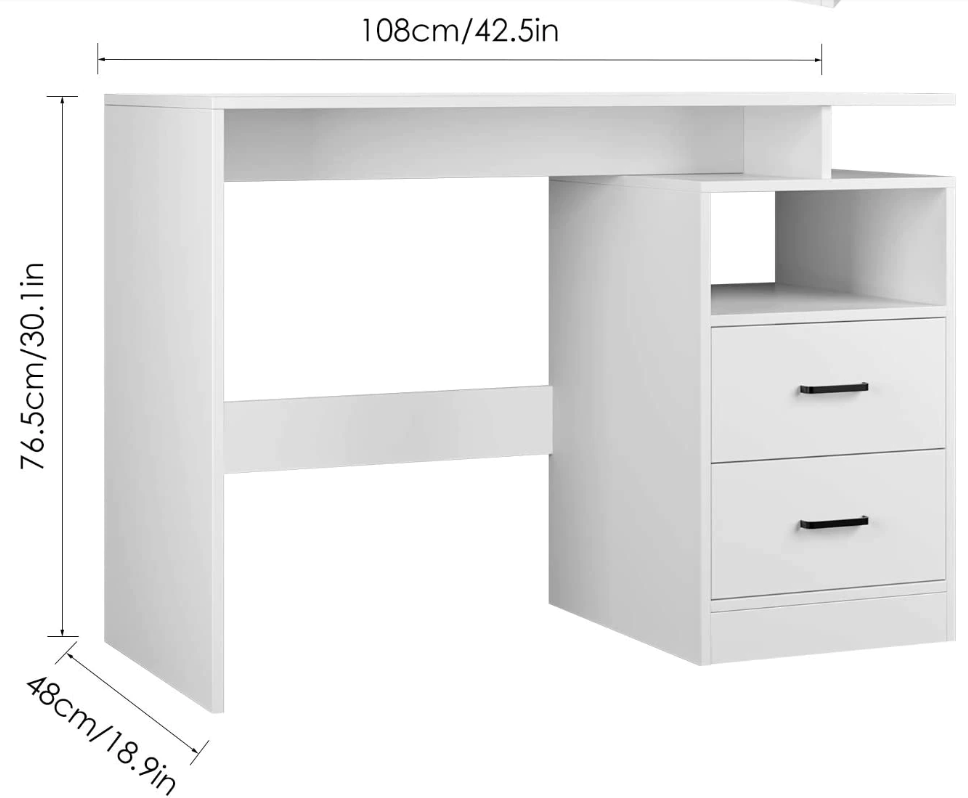 Computer Desk PC Table Workstation  Shelf & Drawers White
