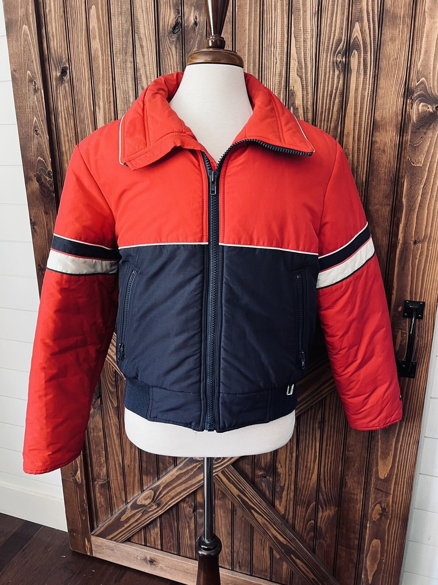 FERA Vintage Men's Nylon Ski Jacket Zip Up Puffy Red White Blue