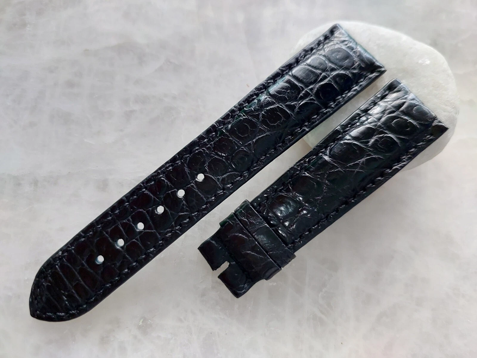 20mm/18mm Black Alligator Crocodile Print Leather Watch Strap Band