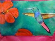 Oasis Sml Fushia Pink Leather Shoulder Bag Hand Painted Hummingbird Clutch Purse