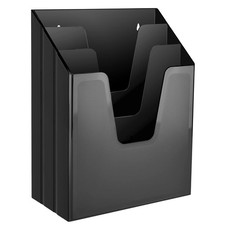 Black Plastic Vertical Triple File Folder Holder Organizer Document Sorter