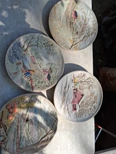 Vintage 4 Season Plates 1970s Byron Molds Hand Painted 3D Farmhouse Americana 