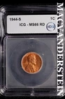 1944-S Lincoln Wheat Cent-ICG MS 66 RD Choice Gem BU No Reserve #SLL639