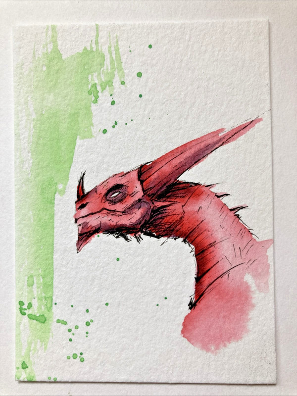 ACEO Original Watercolor Painting OOAK Monster ATC Artist Trading Card Dragon