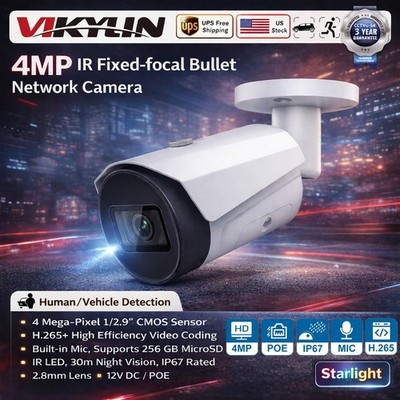 VIKYLIN 4MP IR Starlight Bullet Security Camera Indoor Built in MIC NDAA 2.8MM