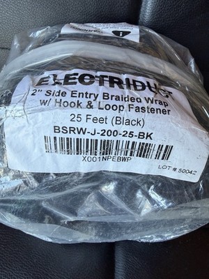 Electriduct 2  Side Entry Braided Cable Wrap 25ft Black Hook & Loop
