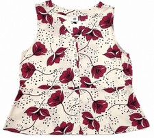 Cabi Women’s L Floral Sleeveless Blouse Ivory Magenta Pink Button Front Top