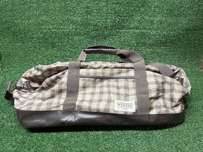 Wenzel Tent & Gear Co. Duffel Bag Plaid Canvas Brown Trim Overnight Camping