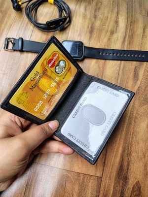 Genuine Leather Credit Card Holder with RFID Blocking   Slim Minimalist Wallet
