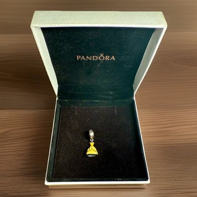 Disney BELLE'S KLEID - Original PANDORA gelbe Emaille PRINZESSIN Hänger SS 925