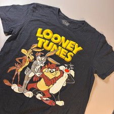 Looney Tunes Graphic T Shirt Black Size M Bugs Bunny Sylvester Wile E Coyote