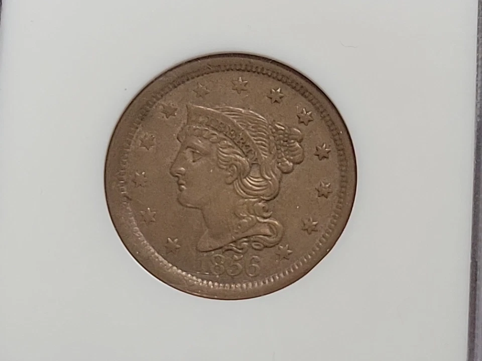 1856 SLANTED 5 Coronet, Braided Hair Large Cent 1C NGC MS63BN Off-Center - Image 2 of 4