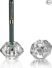 QFkris 2-Packs Crystal Fountain Pen Stand Glass Feather Pen Holder Crystal Pen &