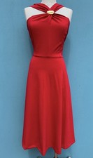 Tahari ASL Women's Halter Cross Neck Sleeveless Midi Red Dress Size 10