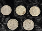 MORGAN SILVER DOLLAR LOT 1/4 ROLL OF 5 COINS 1882-1921 O S BEAUTIFUL TONED VF-AU