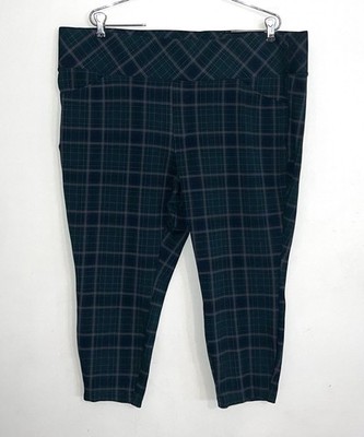 Torrid Plaid Print High Rise Pixie Luxe Ponte Skinny Pants Green Navy 3X Short
