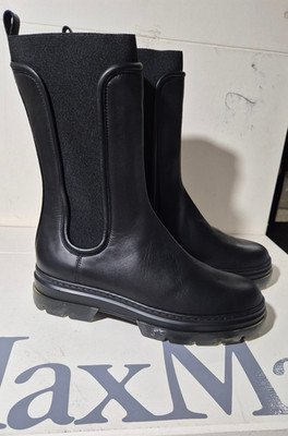 NEU Max Mara LOGO schwarze Leder Chelsea Boots Andrea - Stivaletti vera pelle 39