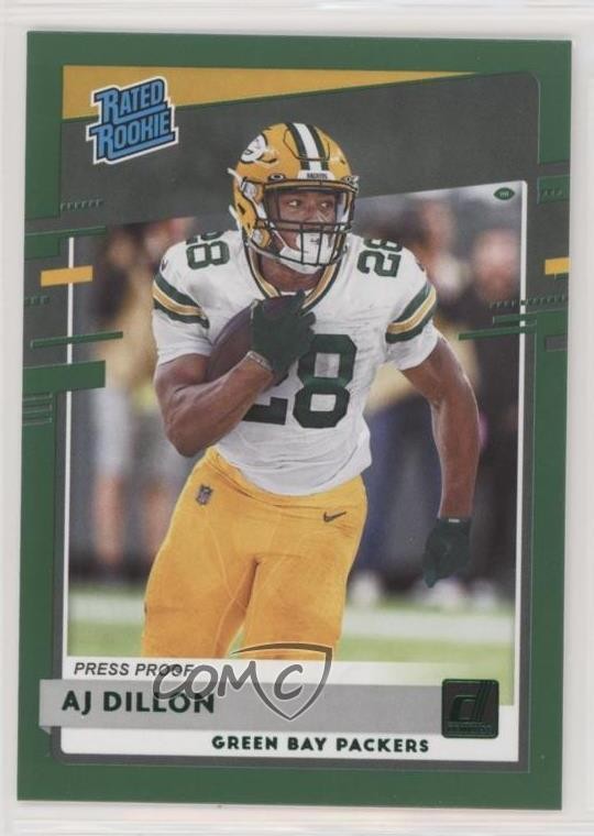 2020 Panini Donruss Rated Rookie Press Proof Green AJ Dillon #324 Rookie RC 1u6