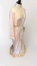 Vintage Vanity Fair silky Nylon Robe Small peach white Full Length Belted USA