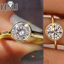 3CT Round Cut Moissanite Engagement Ring Solitaire 925 Silver Bezel Wedding Ring