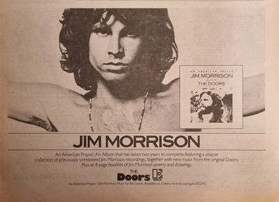 JIM MORRISON  THE DOORS - AN AMERICAN PRAYER 1978 Poster/advert 11¾''x8½'' 30x21cm