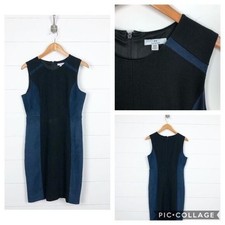 Halston Sleeveless Sheath Dress Black Navy Blue Colorblock Sheath Size M