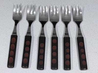 6er Set Denby Prüfstein Granat 7'' Dessertgabeln Vintage Retro UK