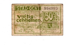 Belgique BELGIUM BELGE NOTGELD 50 CENTS 1916 STAD GENT VILLE DE GAND EMERGENCY