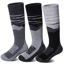 Kids Merino Wool Ski Socks Boys Girls Thermal 4-7 Years Black/Grey/Dark Grey